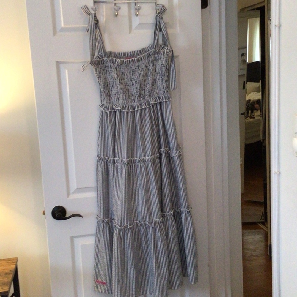 Blue and White Striped Tiered Sundress